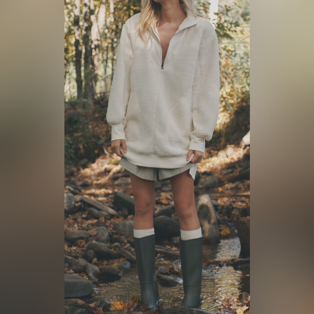 ✨NWT✨ Daily Practice by ANTHROPOLOGIE Sherpa Half-zip Mini dress Ivory pattern